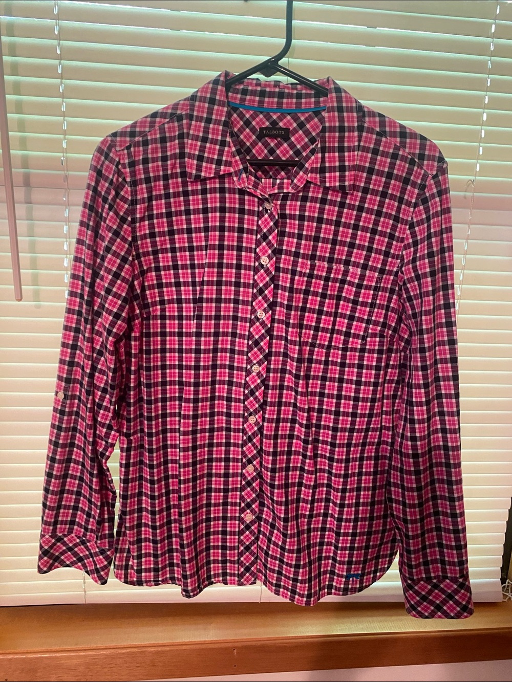 Talbots Pink and Black Plaid Button-Up Blouse